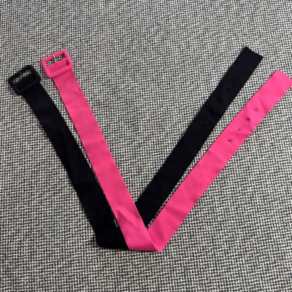Set of 2 Wide Fabric Stretch Waist Cinch Belts Black and Hot Pink Buckle